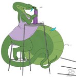 ambiguous_gender ambiguous_prey anthro belly big_belly breasts cape chair clothing date dress duo eyewear feathers female female_pred furniture glasses huge_belly rumbling_stomach sitting table vore serpentess vri_(serpentess) reptile scalie snake 2024 hi_res