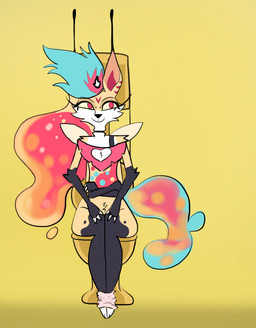 4_arms anthro bottomwear bottomwear_down clothed clothing crossed_arms female multi_arm multi_limb pants pants_down partially_clothed pooping pubes sitting sitting_on_toilet solo toilet toilet_use noli_(artist) hellaverse helluva_boss queen_bee-lzebub_(helluva_boss) arthropod canid canine demon fox hybrid insect mammal hi_res