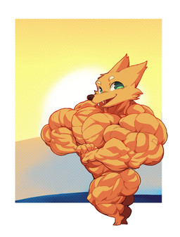 4_fingers animal_tattoo anthro barefoot ben_day_dots biceps big_butt big_ears big_muscles big_pecs biped border brown_nose butt cheek_tuft convenient_censorship deltoids ear_tuft eyebrows facial_tuft fangs featureless_chest feet fingers flexing forearm_muscles fur glutes green_eyes happy huge_muscles humanoid_hands hyper hyper_muscles light looking_aside looking_aside_at_viewer looking_at_viewer male muscular muscular_anthro muscular_arms muscular_legs muscular_male no_pupils nude open_mouth open_smile orange_body orange_fur outside pecs pink_tongue plantigrade pointy_ears quads raised_heel rectangle_background red_tattoo shadow short_male small_feet small_hands smile solo standing sun sunset tan_eyebrows tattoo teeth three-quarter_view toes tongue trapezius triceps tuft white_border yellow_sclera crimsonrabbit night_in_the_woods gregg_lee canid canine fox mammal ochre_fox 2023 digital_media_(artwork) full-length_portrait hi_res lighting line_art portrait shaded shaded_line_art