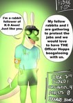 absurd_res albinefox anthro armband bulge clothing disney english_text eyewear fake_ears fake_rabbit_ears fangs glowing green_body hat headgear headwear hi_res male politics reptile scales scalie scut_tail short_tail signature simple_background solo sunglasses tail teeth text zootopia