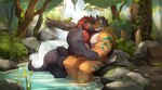 amazing_background anthro anthro_on_anthro backpack barazoku beard biceps big_muscles big_penis body_hair chest_hair clothing cuddling day deltoids detailed_background dirt duo erection eyes_closed facial_hair fangs fur genitals grass hair humanoid_genitalia humanoid_penis jockstrap kemono kissing log male male/male moss muscular muscular_anthro muscular_male nipples nude outside partially_submerged pecs penis plant realistic_lighting realistic_shading river rock sabertooth_(anatomy) scales shrub sitting smile teeth thick_penis thick_thighs tree tuft underwear water waterfall wood makowolf1 tagg terrance_(saberterranced) dinosaur felid mammal prehistoric_species reptile saber-toothed_tiger scalie theropod tyrannosaurid tyrannosauroid tyrannosaurus tyrannosaurus_rex 2024 absurd_res detailed hi_res signature