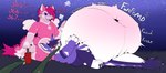 air_inflation anthro belly belly_blush big_belly bloated blush blush_lines body_blush counting counting_sheep creaking dialogue fur green_hose hair hand_on_belly hose hose_in_mouth hose_inflation huge_belly hyper hyper_belly inflation inflation_fetish male number onomatopoeia pink_body pink_fur pink_hair pink_text pump purple_body purple_fur purple_hair sound_effects text executivefailure mythology koruko mazushi dragon furred_dragon furred_scalie mythological_creature mythological_scalie scalie 2024 hi_res