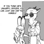 abuse alcohol anthro beverage black_eye_(injury) bruised buckteeth cast dialogue domestic_violence drunk duo eyes_closed eyewear female male size_difference substance_intoxication sunglasses teeth text replytoanons disney zootopia judy_hopps nick_wilde canid canine fox lagomorph leporid mammal rabbit red_fox true_fox 1:1 english_text monochrome