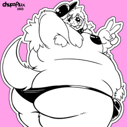 anthro areola armpit_hair belly big_areola big_butt big_nipples blep body_hair bulge butt clothing collar facial_piercing floppy_ears gesture hand_gesture hat headgear headwear looking_at_viewer looking_back looking_back_at_viewer male moobs nipples nose_piercing nose_ring overweight overweight_male piercing pink_background rear_view ring_piercing simple_background solo speedo swimwear tail tongue tongue_out v_sign chupaflux can_of_bliss canid canine canis domestic_dog mammal 1:1 2025 hi_res portrait three-quarter_portrait