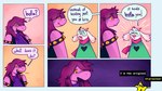 anthro bofa clothing dialogue duo eyewear female freckles fur glasses horn humor male pink_body robe text white_body white_fur butlerkitty deltarune undertale_(series) ralsei susie_(deltarune) the_original_starwalker bovid caprine goat mammal comic english_text hi_res