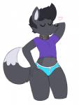 2016 acstlu anthro canid canine clothed clothing collar dipstick_tail eyes_closed femboy fox fur grey_body grey_fur heart_symbol hi_res male mammal markings multicolored_tail phursie pompadour pose simple_background solo tail tail_markings thick_thighs underwear white_background white_body white_fur wide_hips