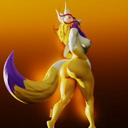 anthro big_breasts big_butt breasts butt crossgender female fox_ears fur nude simple_background tail yellow_background yellow_body krako warfaremachine_(modeler) asian_mythology bandai_namco east_asian_mythology japanese_mythology level-5 mythology yo-kai_watch kyubi_(yo-kai_watch) canid canine fox mammal yokai 1:1 3d_(artwork) blender_(artwork) blender_cycles_(artwork) digital_media_(artwork) hi_res