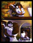 anthro collar duo eyes_closed female hug human_on_anthro interspecies kissing male male/female markings romantic romantic_ambiance romantic_couple smile spiked_collar spikes striped_markings striped_tail stripes tail tail_markings text wfa ian_(gothicskunk) tj_(gothicskunk) human mammal mephitid skunk 2014 comic english_text lol_comments