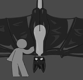 anthro biped black_body black_fur black_latex black_sclera countershading dominant dominant_anthro dominant_male duo fur grey_background latex latex_body male membrane_(anatomy) membranous_wings simple_background slim_anthro slim_male trap_(contrivance) white_body white_countershading white_eyes wings karbine_e8 bat human mammal 2025 hi_res monochrome