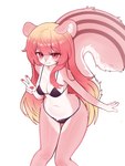 5_fingers anthro bikini blush blush_lines breasts cleavage clothed clothing female female_anthro fingers fur gesture hair half-closed_eyes hand_gesture kemono long_hair looking_at_viewer narrowed_eyes navel pawpads solo swimwear tail triangle_bikini two-piece_swimsuit v_sign acorn_furry mammal rodent sciurid tree_squirrel 2025 digital_media_(artwork) hi_res portrait three-quarter_portrait