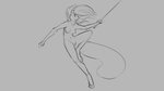 16:9 2020 anthro breasts digital_drawing_(artwork) digital_media_(artwork) female genitals grey_background hair mammal melee_weapon monochrome navel nipples nude open_mouth pussy rodent sciurid simple_background solo tail watsup weapon widescreen