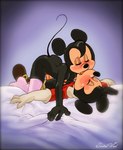 4_fingers anthro anthro_on_anthro bed black_body black_breasts black_fur blush breasts butt clothed clothing disney duo erection eyelashes eyes_closed female female_on_top fingers footwear french_kissing fur furniture gloves handwear hi_res intraspecies kissing legwear lying male male/female male_on_bottom mammal mickey_mouse minnie_mouse mostly_nude mouse murid murine nipples on_back on_bed on_bottom on_top passionate pink_clothing pink_legwear pink_thigh_highs raised_clothing raised_topwear rodent signature tail the_three_musketeers_(disney) thick_thighs thigh_highs thigh_highs_only tongue tongue_out topwear twistedterra