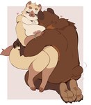 anthro bracelet breasts brown_body brown_fur butt eyes_closed face_on_breast feet female fur hug jewelry male male/female tail tail_motion tailwag punkinbuu blais punkin_(punkinbuu) bear bush_dog canid canine mammal hi_res