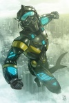 abstract_background anthro armor bird's-eye_view building city cityscape flying glowing hair high-angle_view looking_at_viewer male mask outside simple_background sky solo superhero white_hair kenpudiosaki citadel_(garret_brennar) garret_brennar fish marine shark 2:3 absurd_res hi_res