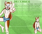 5:4 aloisyous_blue anthro biped briefs brown_body brown_fur bulge calendar canid canine canis chest_tuft clothed clothing collar domestic_dog english_text femboy fur harem_boy heterochromia husky kneeling looking_at_viewer male mammal nordic_sled_dog pose siberian_husky solo spitz story tail text tuft underwear