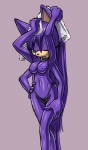 4_arms 5_fingers anthro biped blue_eyes breasts clothed clothing collar drying drying_hair female fingers front_view grey_background hair hand_on_hip holding_object holding_towel humanoid_hands long_hair multi_arm multi_limb nipples one_eye_closed open_mouth purple_hair simple_background solo standing topless towel wink furball sega sonic_the_hedgehog_(series) fan_character eulipotyphlan hedgehog mammal