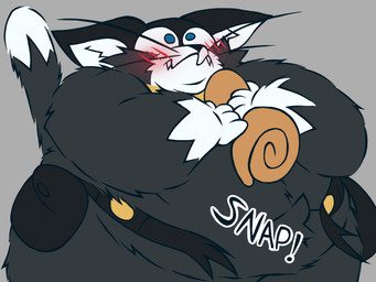 4_fingers anthro awkward_smile back_rolls belly belly_overhang belly_tuft belt belt_snap big_belly black_body black_fur black_nose blue_eyes blush body_hair breasts clothing double_chin embarrassed fangs fat_rolls fingers fluffy food fur handkerchief holding_food holding_object huge_belly kerchief looking_up male markings mask moobs obese obese_anthro obese_male onomatopoeia overweight overweight_anthro overweight_male pizza solo sound_effects surprised tail tail_markings teeth text torn_belt torn_clothing tuft utility_belt wardrobe_malfunction weight_gain whiskers white_body white_fur yellow_clothing justwatchingthings fattytober persona_(series) persona_5 morgana_(persona) domestic_cat felid feline felis mammal tuxedo_cat 4:3 digital_media_(artwork) hi_res