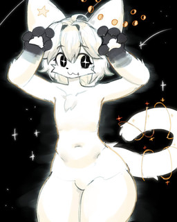 4_fingers :3 accessory ambiguous_gender anthro big_ears big_eyes black_background black_nose cat_tail cheek_tuft chest_tuft claws collarbone cosmic_background eyebrow_through_hair eyebrows eyelashes facial_tuft featureless_chest featureless_crotch fingers front_view fur furgonomics hair jewelry kemono looking_at_viewer medium_hair navel nude_ambiguous nude_anthro one_fang pose raised_arms ring shooting_star simple_background smile smiling_at_viewer solo space space_background sparkles sparkling_eyes standing star star_symbol tail tail_accessory tail_jewelry tail_ring translucent translucent_hair tuft white_body white_fur white_hair white_tail thestarinthevoid domestic_cat felid feline felis mammal 4:5 hi_res portrait three-quarter_portrait