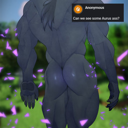 3d_background 5_fingers anthro back_hair black_claws body_hair butt claws fingers male muscular particles solo text deuzion microsoft minecraft mojang xbox_game_studios aurus_(endertwinks) enderman 1:1 2021 3d_(artwork) digital_media_(artwork) english_text hi_res mixed_media