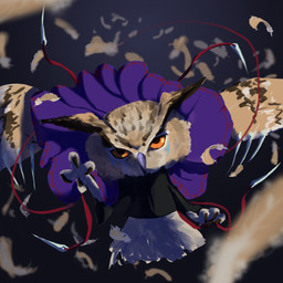 anthro cape claws cloak clothing feathers fur male orange_eyes simple_background solo white_wings wings yellow_body yellow_fur lxegger avian bird horned_owl owl true_owl 1:1 absurd_res hi_res