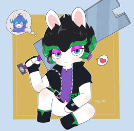 3_fingers amethyst_(gem) anthro arms_bent bangs belt bent_legs black_boots black_clothing black_footwear black_gloves black_hair black_handwear black_jacket black_topwear blue_background blue_eyes blush boots closed_smile clothed clothed_anthro clothed_female clothing duo ear_piercing elbow_blush eyebrows featureless_crotch female female_anthro fingerless_gloves fingers flat_chested footwear gem gloves green_belt green_hair grey_outline hair half-closed_eyes handwear happy heart_symbol holding_melee_weapon holding_object holding_sword holding_weapon jacket knee_blush light long_ears long_hair looking_at_viewer melee_weapon mouth_closed multicolored_hair narrowed_eyes no_pupils noseless open_belt open_clothing open_jacket open_topwear outline pantsless_anthro pantsless_female piercing purple_ear_piercing purple_eyelids purple_eyes purple_hair red_mouth right-handed shirt shoes short_hair simple_background sitting smile solo_focus spiky_hair square straight_legs sword tan_inner_ear teeth text thick_eyebrows thinking_about_another thought_bubble topwear torn_clothing torn_shirt torn_topwear two_tone_hair weapon peypey_mei1925 mario_bros mario_plus_rabbids_sparks_of_hope nintendo raving_rabbids rayman_(series) ubisoft edge_(mario_plus_rabbids) midnite_(mario_plus_rabbids) ghost hybrid lagomorph mammal rabbid spirit 2024 artist_name colored crossover digital_drawing_(artwork) digital_media_(artwork) english_description hi_res lighting shaded