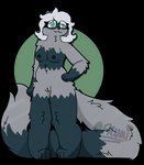 anthro areola big_tail breasts eyelashes fangs female fur genitals gloves_(marking) green_hair grey_body grey_fur grey_tail hair huge_tail leg_markings long_tail markings multicolored_body multicolored_fur nipples nude paws pussy slightly_chubby socks_(marking) solo tail teeth two_tone_body two_tone_fur white_hair fylumi femlumi_(fylumi) domestic_ferret mammal mustelid musteline true_musteline weasel alpha_channel hi_res signature