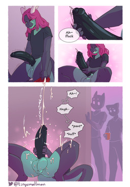 anthro balls big_penis black_penis bodily_fluids bottomwear bottomwear_down clothed clothing cum cumshot dialogue ejaculation erection femboy foreskin genital_fluids genital_raphe genitals group hair horn huge_penis long_hair male masturbation moan pants pants_down partially_clothed penile penile_masturbation penis penis_grab purple_hair raphe_(anatomy) scrotal_raphe scrotum_flap shirt solo t-shirt throbbing throbbing_penis topwear trio voyeur tinysmallman mythology ike_(ikeywike) dragon mythological_creature mythological_scalie scalie absurd_res comic hi_res