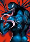 alien alien_humanoid bodily_fluids butt dakimakura dakimakura_design digital_media_(artwork) empty_eyes humanoid long_tongue looking_back male marvel mitgard-knight muscular not_furry open_mouth patreon rear_view saliva sharp_teeth solo symbiote teeth text tongue tongue_out url venom_(marvel)