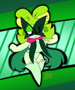 anthro breasts clothed clothing cosplay eyeshadow female green_background green_body green_eyeshadow green_hair hair legwear leotard looking_at_viewer makeup mask medium_breasts one_eye_closed plant simple_background smile solo thigh_highs wearing_mask white_eyes wink winking_at_viewer unfortu-nate nintendo pokemon amanda_(unfortu-nate) dolliv elemental_creature flora_fauna generation_9_pokemon meowscarada pokemon_(species) 2024 digital_media_(artwork) hi_res