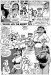 anthro big_breasts breasts female group hair huge_breasts long_hair text trunk karno two_ton_tina avian bird canid canine canis domestic_cat domestic_dog elephant elephantid felid feline felis mammal proboscidean 2015 comic digital_media_(artwork) english_text monochrome