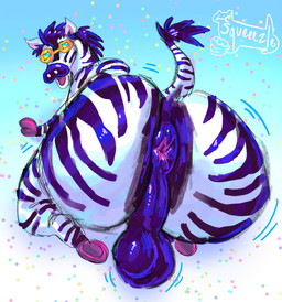 anthro anus backsack balls big_butt butt confetti eyewear fur genitals looking_back male mane open_mouth presenting presenting_anus puffy_anus purple_body purple_fur purple_mane solo striped_body stripes sunglasses white_body white_fur squeeezle zebra_cakes zebra_cake equid equine mammal zebra hi_res