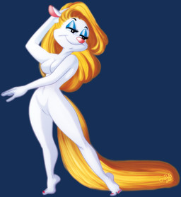 3_toes anthro big_tail biped blonde_hair blue_eyeshadow breasts colored_nails exposure_variation eyelashes eyeshadow featureless_breasts featureless_crotch feet female fur hair half-closed_eyes looking_back makeup nails narrowed_eyes nude pink_nose simple_background smile solo standing tail tiptoes toes transparent_background white_body white_face white_fur yellow_tail chesney animaniacs warner_brothers minerva_mink mammal mink mustelid musteline true_musteline 2015 alpha_channel full-length_portrait portrait signature