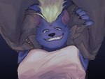 anthro blue_body blue_fur clothing facial_tattoo fur green_hair grin hair jacket male mohawk sharp_teeth shirt smile solo tank_top tattoo teeth topwear uwa_uwa_uwa lifewonders tokyo_afterschool_summoners nyarlathotep_(tas) hyena mammal 4:3 hi_res