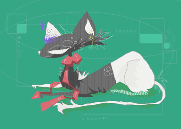 abstract_background ambiguous_gender cheek_tuft facial_tuft feral fur grey_body grey_fur red_ribbon solo tail tuft white_body white_fur white_nose white_tail naircat domestic_cat felid feline felis mammal 2017 digital_media_(artwork) microsoft_paint_(artwork)