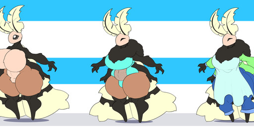 4_arms antennae_(anatomy) anthro big_breasts biped bottomwear breasts chart clothed clothing eyes_closed featureless_breasts featureless_crotch female fingers fur height_chart mature_female multi_arm multi_limb neck_tuft nude pants shirt shortstack shortstack_female solo standing thick_thighs topwear tuft wide_hips wings crawlything arthropod insect lepidopteran moth 2023 absurd_res hi_res model_sheet