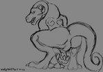 2022 ambiguous_gender bulge butt claws crouching digitigrade gargoyle hi_res horn inktober looking_back monochrome narrowed_eyes nude open_mouth paws solo spread_legs spreading toe_claws weretober wolfywetfurr_(artist)