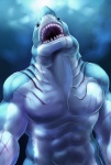 abs anthro athletic biceps biped black_eyes fangs gills male muscular muscular_anthro nude open_mouth pecs pose scar solo standing teeth underwater water gweek fish great_white_shark mackerel_shark marine shark white_shark cool_colors