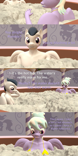 aged_up anthro bikini blush breasts bubble clothed clothed/nude clothing discarded_swimwear dramatic_irony duo exhibitionism female hot_tub male navel nude nude_anthro partially_submerged suds swimwear text two-piece_swimsuit underwater water wings yellow_bikini yellow_clothing yellow_swimwear papadragon69 friendship_is_magic hasbro my_little_pony mythology cloud_chaser_(mlp) rumble_(mlp) equid equine horse mammal mythological_creature mythological_equine pegasus pony 3d_(artwork) absurd_res comic digital_media_(artwork) english_text hi_res source_filmmaker_(artwork)