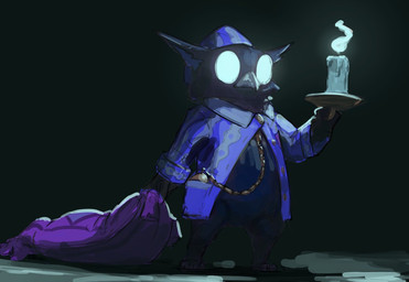 3_toes accessory ambiguous_gender anthro barefoot beak beak_closed biped black_beak black_body blue_clothing blue_pajamas blue_topwear bottomless bottomless_anthro candle candlestick chain_accessory clock clothed clothed_anthro clothing empty_eyes featureless_crotch feet fluffy_ears glowing glowing_eyes hat headgear headwear holding_candle holding_object holding_pillow mouth_closed nightcap no_sclera open_clothing open_topwear pajamas pattern_clothing pattern_hat pattern_headgear pattern_headwear pattern_topwear pillow pocketwatch semi-anthro simple_background sleepwear solo standing striped_clothing striped_hat striped_headgear striped_headwear stripes toes topwear watch young young_anthro glewes deadlock_(game) mythology valve rem_(deadlock) avian dream_creature gryphon mythological_avian mythological_creature 2026 sketch