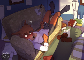 anthro black_nose blush bodily_fluids clothing collared_shirt duo edwardian erection feet footwear fur furniture genital_fluids kemono looking_at_another looking_at_viewer lying male male/male offscreen_character on_back on_sofa orange_body orange_fur pointy_ears precum precum_through_clothing precum_through_underwear shadow shirt silhouette slim slim_anthro slim_male socks sofa solo_focus tan_body tan_fur tenting topwear underwear victorian wet wet_clothing mofu_guys sherlock_hound_(series) moriarty_(sherlock_hound) sherlock_hound canid canine fox mammal hi_res