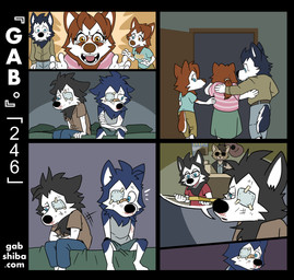 angry anthro band-aid band-aid_on_face band-aid_on_nose bandage bandage_on_face bandage_on_nose bed black_body black_fur blue_body blue_eyes blue_fur bodily_fluids brown_body brown_fur crying duo electric_guitar eye_patch eyewear facial_hair female flashback fur furniture group guitar heterocrhomia male musical_instrument mustache on_bed plucked_string_instrument sad scolding sitting sitting_on_bed six_frame_image speech_bubble store string_instrument tears text white_face yellow_eyes gabshiba gab_(comic) bau_husky blau_husky canid canine canis domestic_dog husky mammal nordic_sled_dog spitz 2026 colored digital_drawing_(artwork) digital_media_(artwork) url father_(lore) mother_(lore) mother_and_child_(lore) mother_and_son_(lore) parent_(lore) parent_and_child_(lore) parent_and_son_(lore) son_(lore)