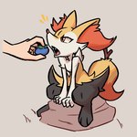 ambiguous_gender anthro anthro_focus berry disembodied_hand duo emanata feeding food fruit fur grass grey_background holding_berry holding_food holding_fruit holding_object open_mouth oran_berry plant pokemon_berry rock simple_background sitting solo_focus stick tail teeth tongue tuft wood advos nintendo pokemon braixen generation_6_pokemon human mammal pokemon_(species) 1:1 2023