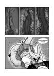 anal anthro avian bird bottomwear butt clothing comic deep_rimming deep_tongue demon dialogue duo english_text epicbassface genitals hand_on_table helluva_boss hi_res horn imp internal internal_anal long_tongue looking_pleasured male male/male master/pet mister_butler_(helluva_boss) monochrome onomatopoeia oral owl owl_demon paimon_(helluva_boss) rimming school_uniform sex size_difference skirt sound_effects speech_bubble text tongue uniform