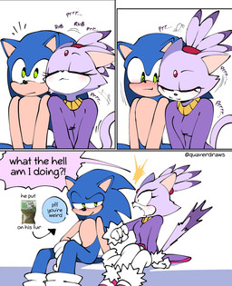 acting_like_a_cat animal_behavior anthro biped blue_quills blush catnip clothed clothed_anthro clothed_female clothing constricted_pupils countershade_face countershade_torso countershading dialogue dipstick_tail drugs duo eyelashes female female_anthro fully_clothed fully_clothed_anthro fully_clothed_female gloves green_eyes handwear humor male male_anthro markings pupils purring rubbing_face small_pupils tail tail_markings text wearing_gloves white_clothing white_gloves white_handwear yellow_eyes quavernsfw sega sonic_the_hedgehog_(series) blaze_the_cat sonic_the_hedgehog domestic_cat eulipotyphlan felid feline felis hedgehog mammal comic english_text hi_res