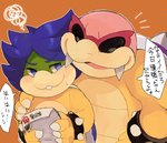 anthro arm_around_shoulders bald blue_hair blush bracelet buckteeth duo eyewear hair jewelry male size_difference spiked_bracelet spikes sunglasses teeth zeso mario_bros nintendo koopaling ludwig_von_koopa roy_koopa koopa scalie absurd_res hi_res