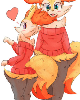 anthro blue_eyes blush blush_lines breasts butt clothing eyelashes female fur grey_body grey_fur heart_symbol inner_ear_fluff looking_at_viewer looking_back multicolored_body open_mouth orange_body orange_fur pokemorph purple_eyes simple_background solo sweater tail thick_thighs tongue topwear tuft white_body white_fur wide_hips yellow_body yellow_fur se1t nintendo pokemon braixen generation_6_pokemon pokemon_(species) 2025 4:5 absurd_res hi_res