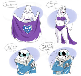 anthro asking asking_another bikini blush bone clothing delta_rune_(emblem) dialogue duo female fur male male/female mature_anthro mature_female question skeleton swimwear symbol tag_question talking_to_another text two-piece_swimsuit yes-no_question earthgwee undertale undertale_(series) sans_(undertale) toriel animated_skeleton boss_monster_(undertale) bovid caprine mammal undead english_text