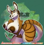 anthro areola bedroom_eyes big_breasts breasts brown_body brown_fur brown_nipples female fluffy fur green_eyes holding_breast huge_breasts narrowed_eyes nipples seductive solo thick_thighs temrin jenny_keene dasyuromorph hybrid kangaroo macropod mammal marsupial recently_extinct_species thylacine