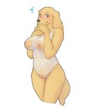 anthro breasts clothing eyelashes female floppy_ears front_view fur nipples one-piece_swimsuit simple_background solo standing swimwear translucent translucent_clothing white_background white_clothing white_swimwear yellow_body yellow_fur bfkitsu1550 unnamed_spaniel_(bfkitsu1550) bird_dog canid canine canis cocker_spaniel domestic_dog hunting_dog mammal spaniel hi_res