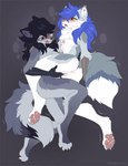 anthro anus black_hair blue_hair blush breasts chest_tuft duo female female/female fingering fluffy fluffy_paws fluffy_tail fur genitals grey_body grey_fur hair nude pawpads pussy scuted_arms scutes simple_background tail tuft vaginal vaginal_fingering white_body white_fur yellow_eyes hioshiru gabriel_serealia hioshiru_(character) canid canine canis enfield fox hybrid mammal wolf 2021 colored digital_media_(artwork) hi_res